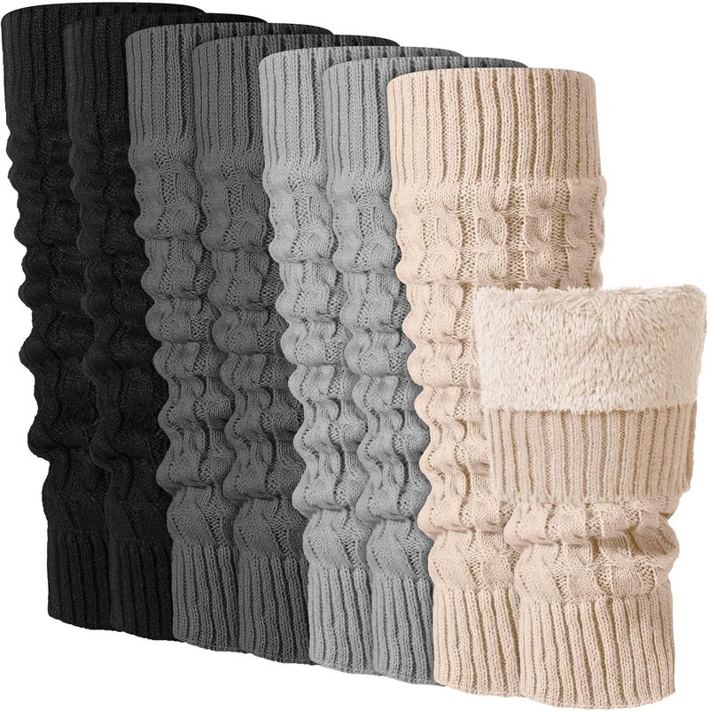 Chuarry 4 Pairs Women's Fleece Lined Leg Warmers Fuzzy Knit Double Layer Leg Warmer Long Boot Socks for Skating Daily Wear - Image 1